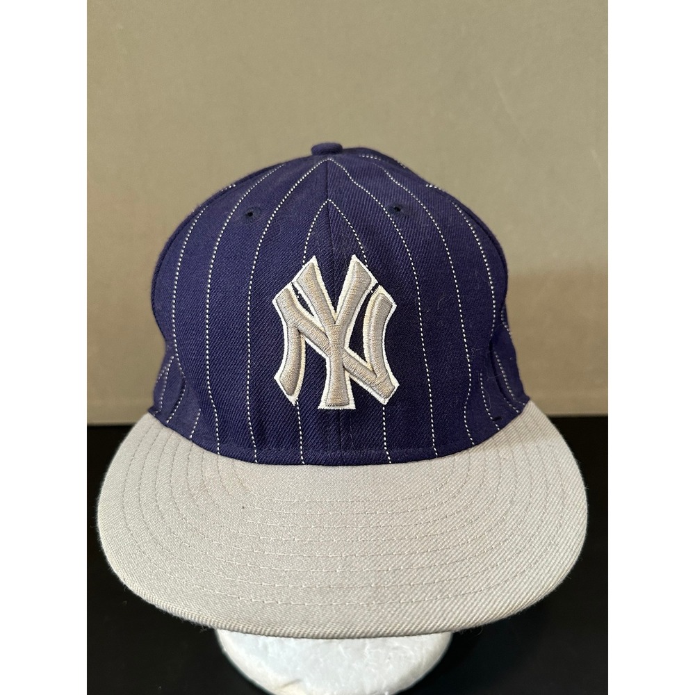 New Era 59FIFTY New York Yankees‎ Fitted Hat Navy Pinstripe Grey Brim Size 7 3/8